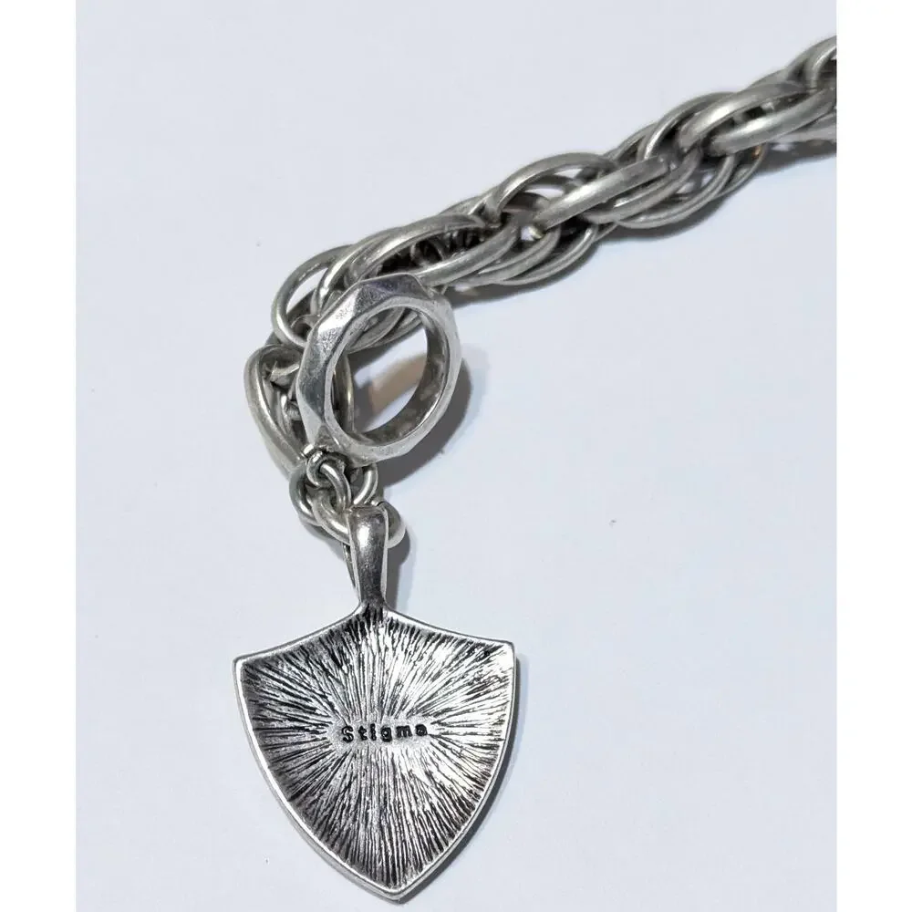Stigma Mens Toggle Chain Bracelet Silver Tone Fleur-de-Lis Shield Charm